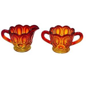 Vintage L.E. Smith Amberina Glass Moon and Stars Creamer and Sugar Bowl Set